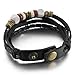 INBLUE Men's Alloy Genuine Leather Wood Bracelet Bangle Cuff Rope Silver Tone Black Surfer Wrap Adjustable