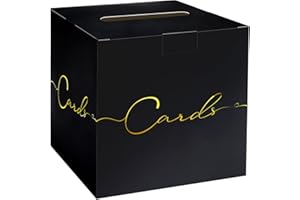 HEIPINIUYE Large Card Box for Party 9.8" x 9.8" Black Gift Card Box Holder with Gold Foil Design for Wedding Birthday Baby Shower Retirement Graduation Party Raffle Box