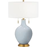 Color + Plus Toby 28" Tall Modern Glass Table Lamp Pull Chain Take Five Blue Gold Brass Finish Single Fabric White Shade Livi