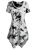 DJT Womens Short Sleeve Tie Dyed Handkerchief Hem Tunic