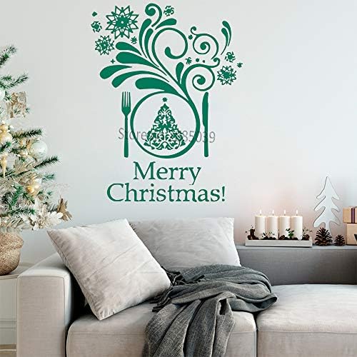 wukongsun Christmas kitchen wall stickers Christmas dinner tools applique vinyl Christmas murals removable green M 56cm x 74cm