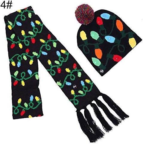Christmas Tree Snow Children Kids Winter LED Knitted Cap Warm Hat Scarf Set