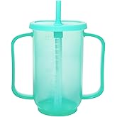 ACUDUDOMA Adult Sippy Cups for Elderly, 12oz Spill Proof Cup with 2 Handles Plastic Elderly Sippy Cup with Straw and Lid, Suitable for for Seniors and Adults, Great for Water, Milk, and Soup