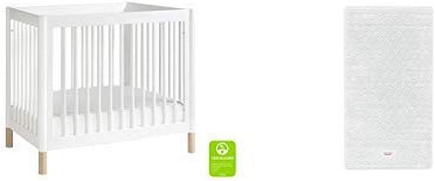 Babyletto Gelato 2 in 1 Mini Crib, White and Washed Natural with Pure Core Non-Toxic Mini Crib Mattress