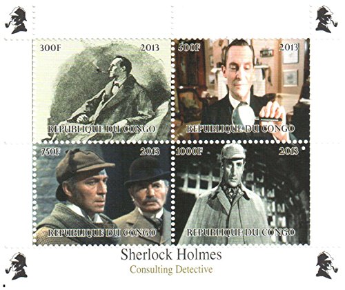 Sherlock Holmes stamps for stamp collecting - Classic Sherlock Holmes films. 4 mint stamps on an never hinged stamp sheet - never mounted