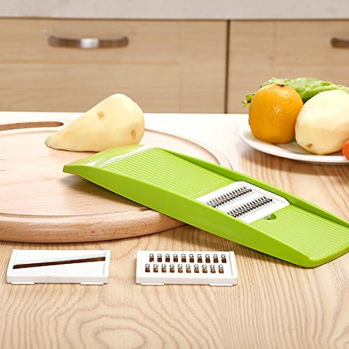 Mandoline Slicer - 3 in 1 Food Processor Chopper Fruit Salad Vegetable Slicer Cutter Dicer Manual Mini Hand Chopper / Stainless Steel Cutter Blade (Flat Slicer)
