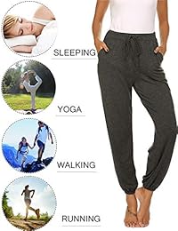 Ekouaer - Pantalones de pijama para mujer, cómodos, sueltos, pantalones de yoga, pantalones de punto elásticos, pantalones con cordón y bolsillos