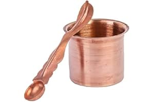 Hindu Pooja Lota and Spoon Panchapatra (Achman) Set - Handmade Pure Copper Cup - 2.3" x 2" Inches Approx