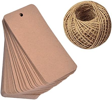 Lwestine 100 Feet Natural Jute Twine and 100PCS Brown Retangle Kraft Paper Gift Tags for Crafts & Price Tags Lables