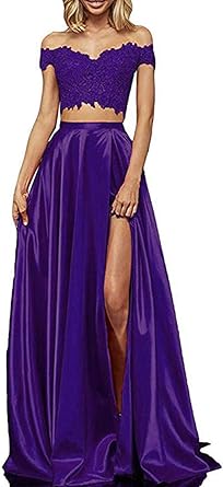 two piece purple prom dress