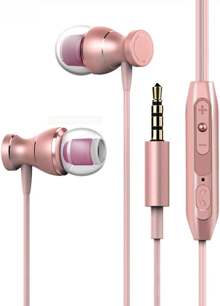 Veemoo Wired Earphones Metal In-Ear Stereo Headphones with Microphone and Volume Control for iPhone iPad iPod Tablet PC Netbook Computer MP3 Player Mobile Phones Pink