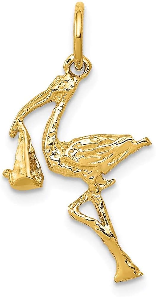 14k Yellow Gold Solid 3 Dimensional Stork Pendant Charm Necklace Baby Fine Jewelry For Women Gifts For Her