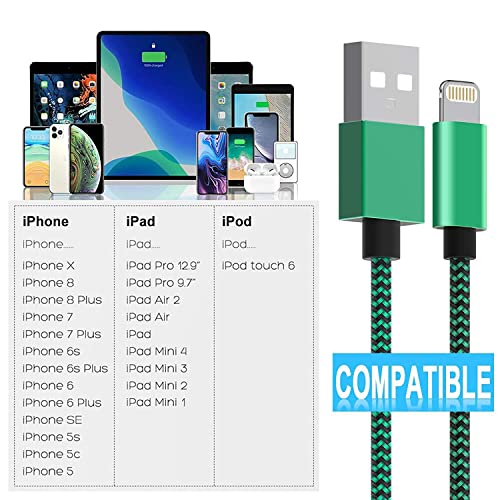 6 Pack [Apple MFi Certified] 3/3/6/6/10/10 FT iPhone Charger MUXA Colorful Nylon Lightning Cable Compatible iPhone 13 mini/13/12/11 Pro Max/XR/XS/X/8/7/Plus/6S/6/SE/5S/iPad