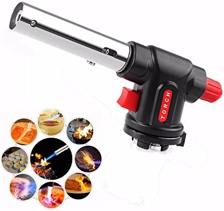 Qualitrusty Micro Culinary Food Torch - Portable, Small, Lightweight, - For Amateurs and Professionals - Silver and Red - Crème Brulee Torch and Kitchen Food Torch - Powerful Tool