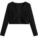 OYOANGLE Girl's Solid Knit Cropped Cardigan Sweater Long Sleeve Regular Fit Shrug Jacket