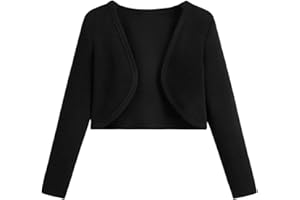 OYOANGLE Girl's Solid Knit Cropped Cardigan Sweater Long Sleeve Regular Fit Shrug Jacket