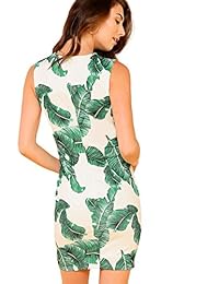 Vestido de cóctel bodycon de verano de hoja de palma tropical de Floerns para mujer verde y blanco