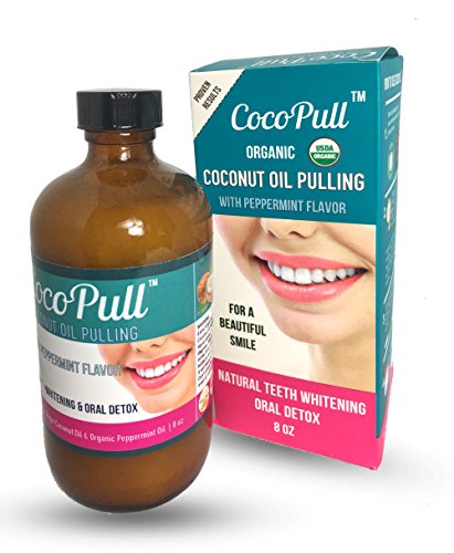 CocoPull Raw Organic Coconut Oil Pulling Natural Teeth Whitening. For Healthy Teeth and Gums, Bad Breath Remedy withNatural Peppermint Flavor - 8oz