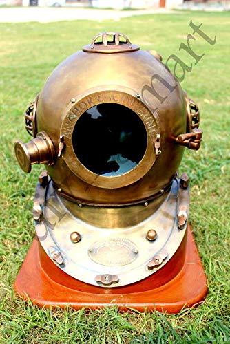 QUICK FALCON TRADER Collectible Divers Helmet Anchor Engineering Solid Steel & Brass with Base Gift