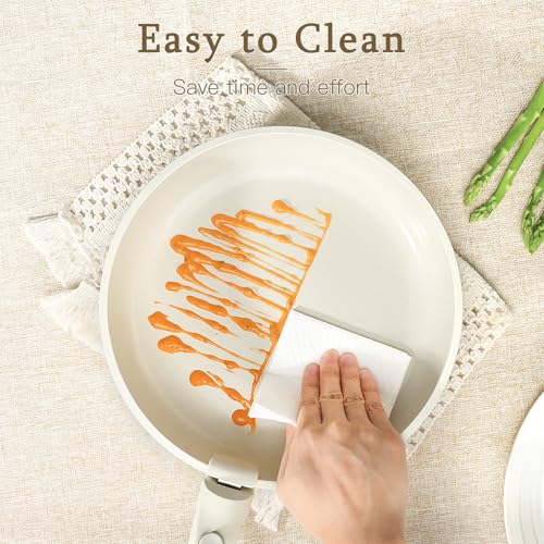 GiPP Ceramic Coating Pots and Pans Set Non Stick, 8pcs Nonstick Detachable Handle Cookware Sets, Non Toxic Induction Kitchen Pot and Pan, Healthy RV Cookware, Dishwasher＆Oven Safe(White)