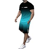 RoseSeek Men's 2 Piece Summer Outfits Ombre Short Sleeve T Shirts Tops Drawstring Waist Track Shorts Set