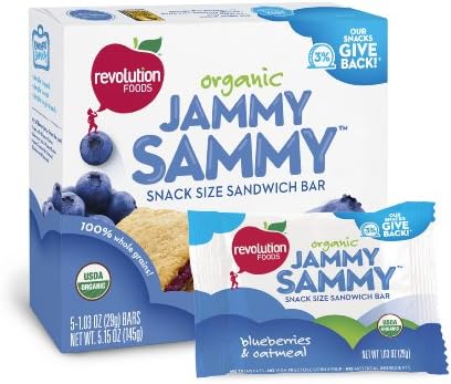 Revolution Foods Organic Jammy Sammy Snack Size Sandwich Bar, Blueberry & Oatmeal, 5-Count Sandwich Bars (Pack of 5)