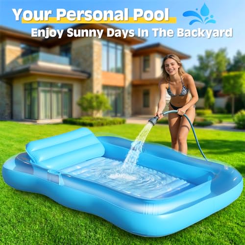 Shinepool Inflatable Tanning Pool Lounger, 71"x48" Tanning Bed Pool Floats w/Pillow & Cup Holders, Thicken Sutan Lounge Float for Adults, Blow Up Sunbathing Floatie Raft for Backyard Lake Water Party