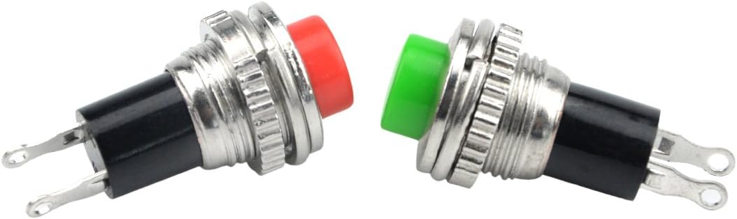 WMYCONGCONG 20 PCS Momentary SPST Metal Push Button Switch 10mm AC 125V 5A, AC 250V 6A Red Green Cap, red, green, silver, black - Image 3