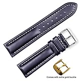 deBeer brand Breitling Style Oil Tanned Leather Watch Band (Silver & Gold Buckle) - Black 19mm