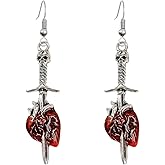 Goth Heart Oil Drip Earrings Vintage Water Drape Red Gemstone Earrings Punk Skull Heart Drop Earrings Vampire Dark Halloween Fashion Jewelry for Women Men