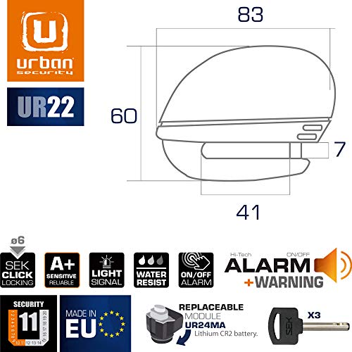 URBAN UR22 Motorfiets Remschijfslot Alarm Schijfslot 120 dB, Waarschuwing, ø 6 mm, Universele motor, scooter, fiets - Image 6