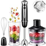 Immersion Hand Blender, Aicok 10 Speed Ultra Stick Blender 4 in 1, Turbo Stainless Steel 6 Blade & BPA-free, Ergonomic Comfortable Grip Hand Mixer Set [FDA/ETL Approved], 300W Black