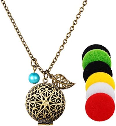 Aromatherapy Lockets Perfume Essential Oil Diffuser Necklace with 6 Refill Pads Antique Silver Bronze Pendant (Bronze)