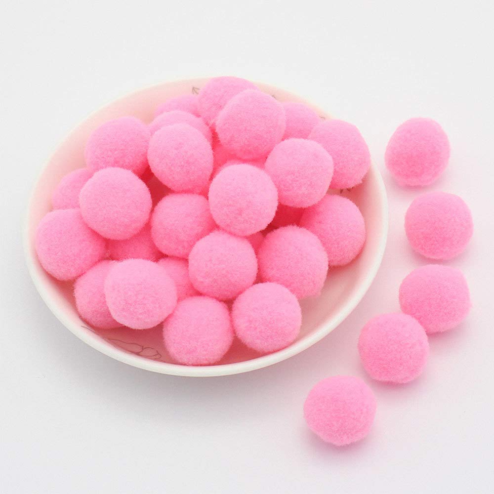 25 mm, approx. 36 pieces, colourful mini pompoms for crafts, felt balls, colourful pom pom balls, small pompoms, fluffy plush balls for decorating, sewing, DIY, creative crafts, pink