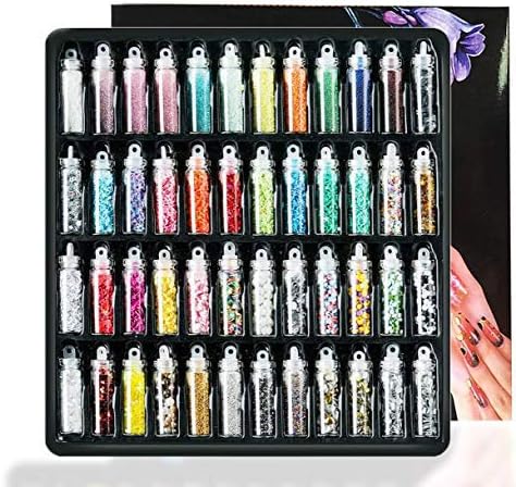 48 Nail Art Glitter Decoration,3D Chunky Glitter Dust Powder Sequins Set,Festival Cosmetic Glitter for Face Eye Hair Body Craft Scrapbook Party DIY Slime Making Kit
