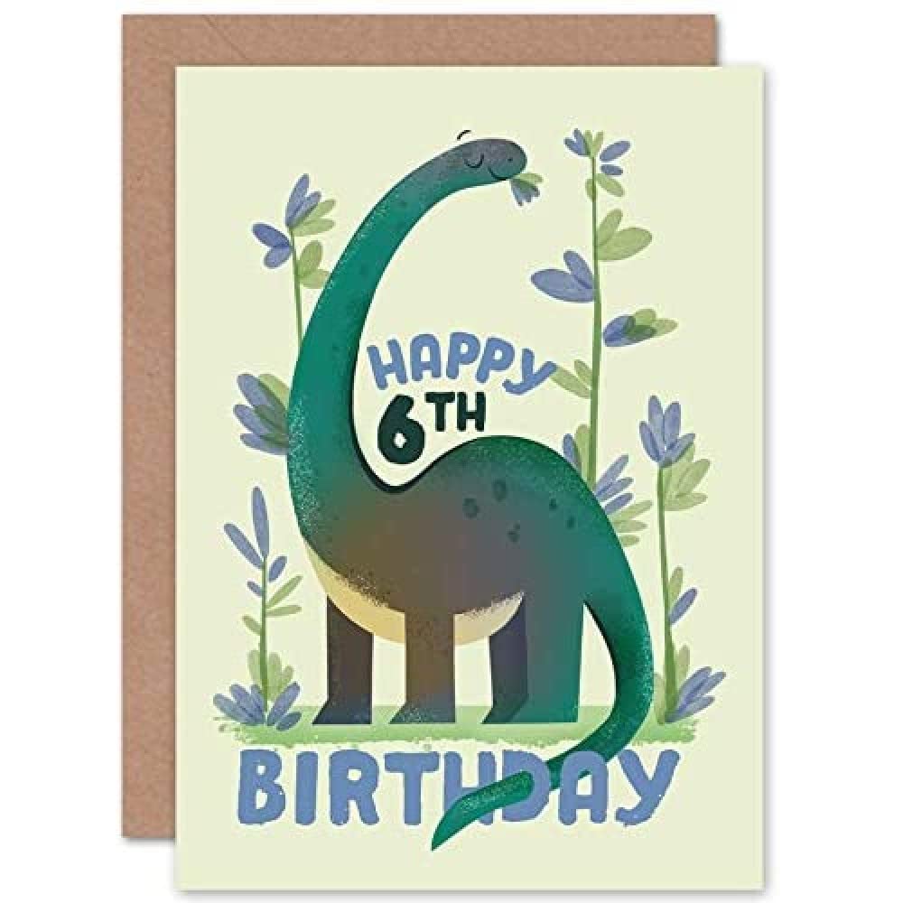 Wee Blue Coo Dinosaur Boys 6th Birthday Card Apatosaurus