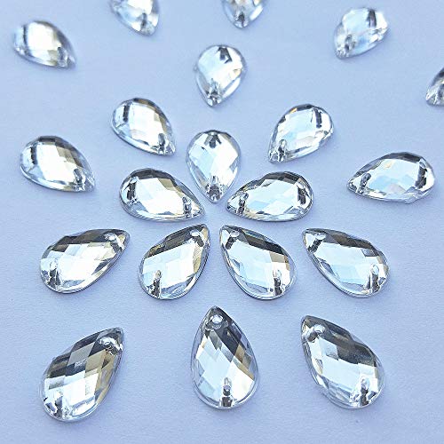 300Pcs 0.31x0.51″ Drop Shape Crystal Clear Acrylic Sew On Rhinestones Flatback Sewing Stones for Clothes Dress Crafts Garments Accessories (Silver) - Thumbnail 3
