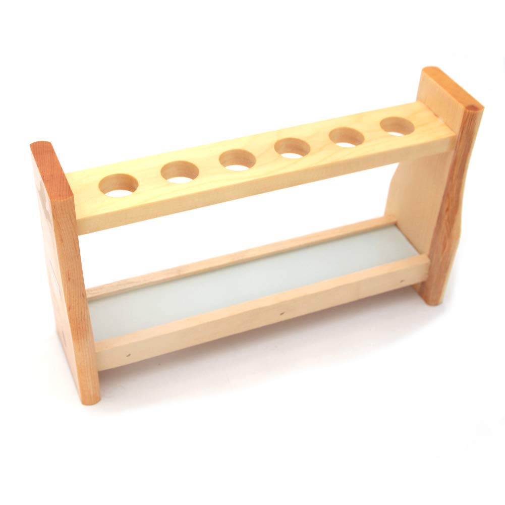 Chiloskit 18mm Holes Wood Wooden Test Tube Rack Holder Stand for 10ml API Test Tubes Lab Tube Racks Pen Holder (10ml 6Slots)