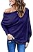 BLINGLAND Women's Off Shoulder Batwing Sleeve Sweater Loose Pullover Knit Jumper Oversized Tunics Top (X-Large, Blue)