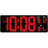 DreamSky 15.5" Large Digital Wall Clock with Jumbo Big LED Number Display, Auto DST, Date, Indoor Temperature, 12/24H, Plug i
