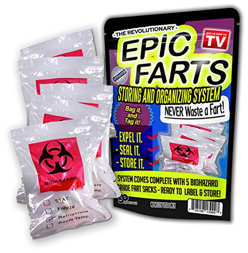 Epic Farts Storing And Organizing System Fart Bags 5 Pack Funny Fart Gags for Friends Silly Stocking Stuffers for Teens Fart Humor Fart Pranks Biohazard Bags For Fart Collection Gas Containers