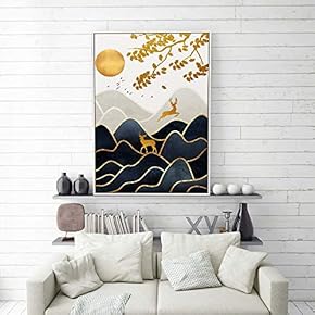 Framed Canvas Home Artwork Decoration Golden Abstract Style Canvas Wall Art for Living Room, Bedroom - 16x24 inches