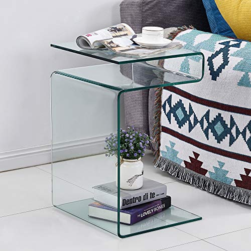 Clear Glass Side Table, Bent Modern Home Office Furniture, Small Tables