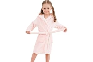 Umeyda Girls & Women Fleece Hooded Robes, Soft Fuzzy Bathrobe Warm Plush Fluffy Bath Robe for Kids Womens