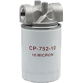 Spin-On Filter Assembly Hydraulic Oil Filter for Petroleum Based Fluids 10 Micron Hydraulic Filter with 15 PSI Bypass 250 PSI, 25 GPM, 3/4&rdquo; NPTF Inlet/Outlet Port, 1"-12 Thread, 221006