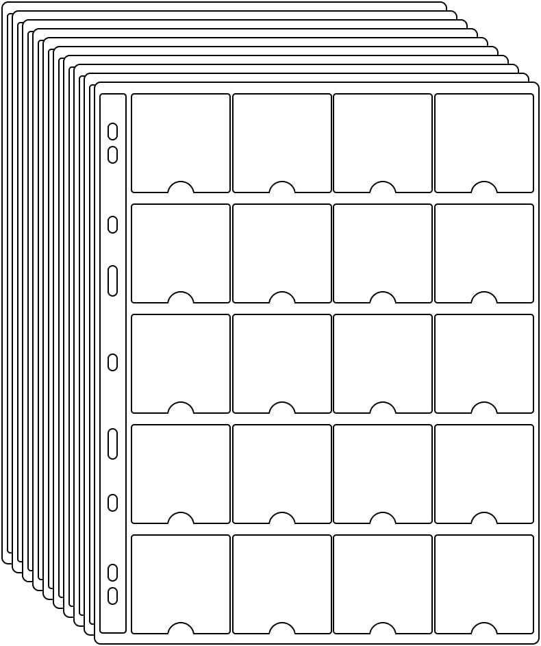 15 Sheets 300 Pocket Plastic Coin Pocket Pages Standard 9-Hole Coin Pocket Inserts Collecting Sleeves for 2 x 2" Coin Flips Cardboard Collection Storage, 2.05 x 2.05", 20 Pockets/Sheet : Office Products