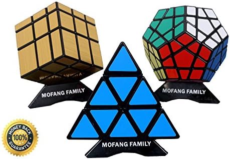 MOFANG FAMILY Set of 3 Speed Cube Puzzle Pyraminx Megaminx Gold Mirror Magic Twisty Puzzle Cube Brainteaser Cube