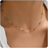 NONAMOIS Gold Chain Necklace for Women Dainty 18K Gold Plated Thin Satellite Beaded Turquoise Necklace Simple Layered Boho Jewelry Christmas Gifts