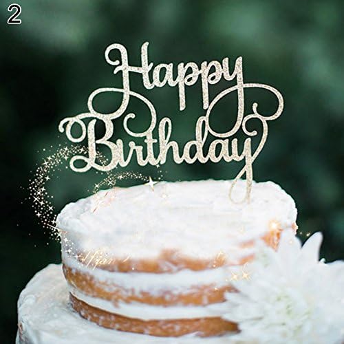 Mflbefulmel 1Pc Glitter Happy Birthday Cake Toppers Birthday Party Decoration Party Cake Topper Decoration Cupcake Topper for Baby Shower Kids Adult Birthday Party Silver