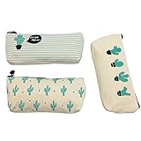 Set of 3 Cute Cactus Canvas Pen Case Pencil Bag Holder Makeup Cosmetic Pouch Bag